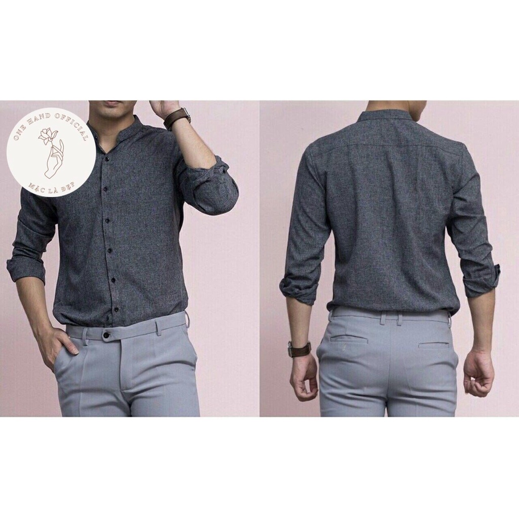 [Hàng VNXK] Áo Sơ Mi Nam Cổ Tàu - Áo Sơ Mi Nam Đẹp - Phong Cách Lịch Lãm - Không Nhăn - Xám Tiêu. P78