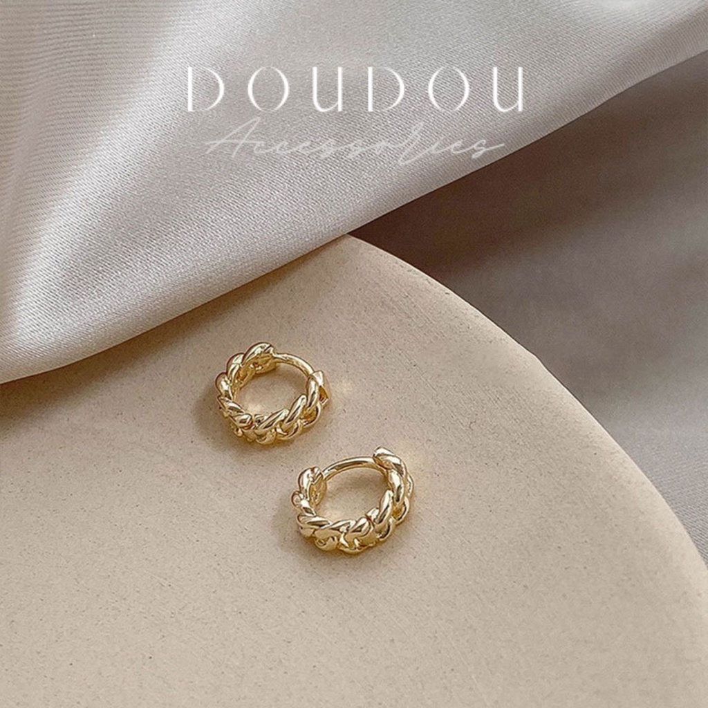 Bông tai nữ tròn chất liệu bạc 925 Doudou Phụ kiện Khuyên hoa tai tròn nữ cá tính phong cách Hàn Quốc thời trang EH006