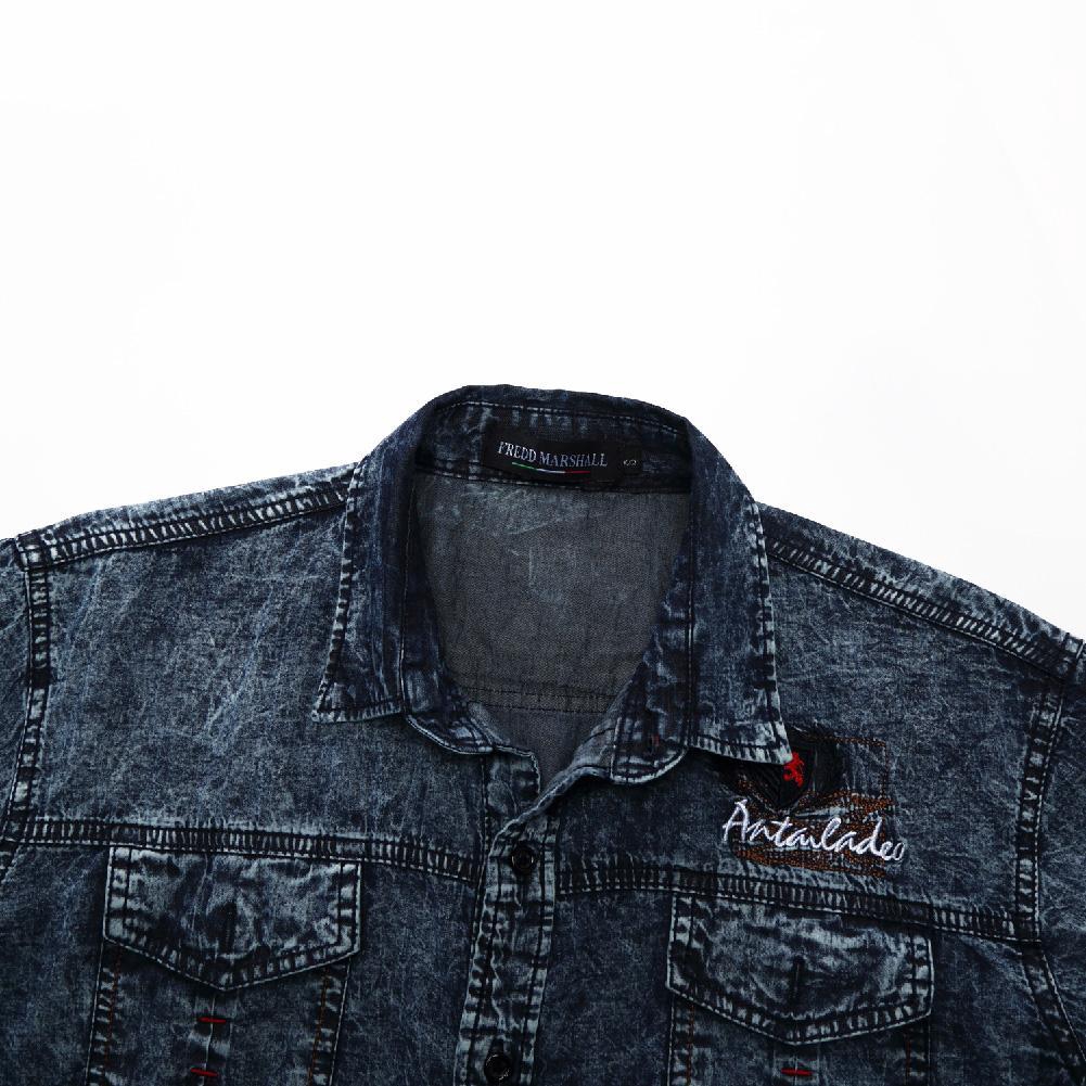 Áo jean thời trang nam ngắn tay bâu cánh én kiểu dáng cổ điển lịch lãm | BigBuy360 - bigbuy360.vn