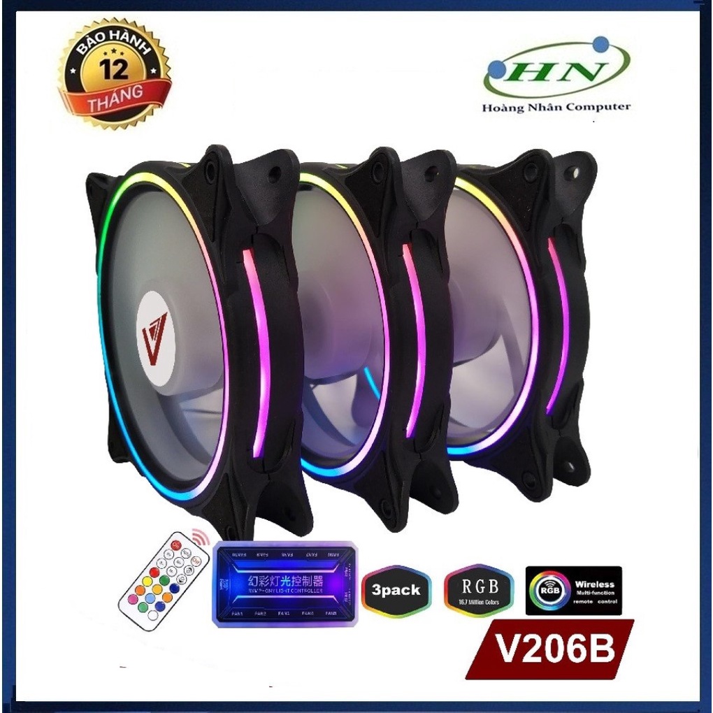 Bộ Kit 3 Fan V206B LED RGB ( 01 Hộp có 3 Fan / Hub / Remote )