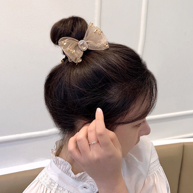 Dây Buộc Tóc Thắt Nơ Đính Đá Pha Lê Phong Cách Hàn Quốc Cho Nữ