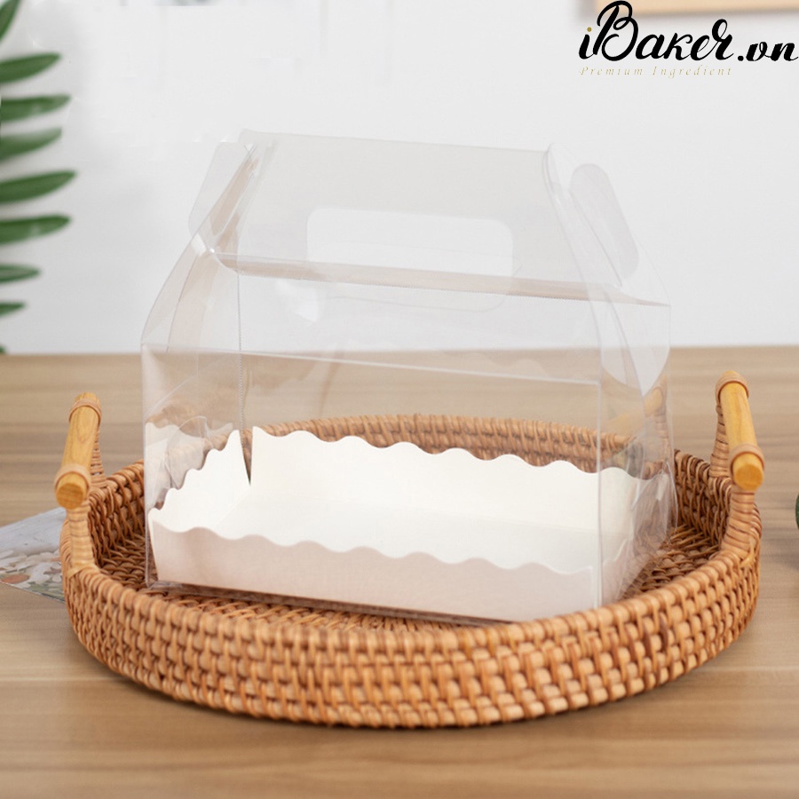 Hộp bánh cuộn mica trong - size trung 16x9x9