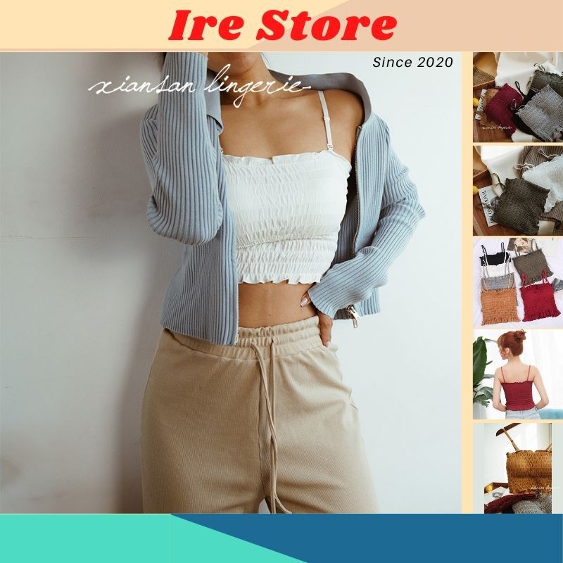 Áo Lót Nữ Phối Áo Croptop Cót Mút Ngực, Áo Nhún 2 Dây Mút Mỏng Có Thể Tháo Rời - Ire Store