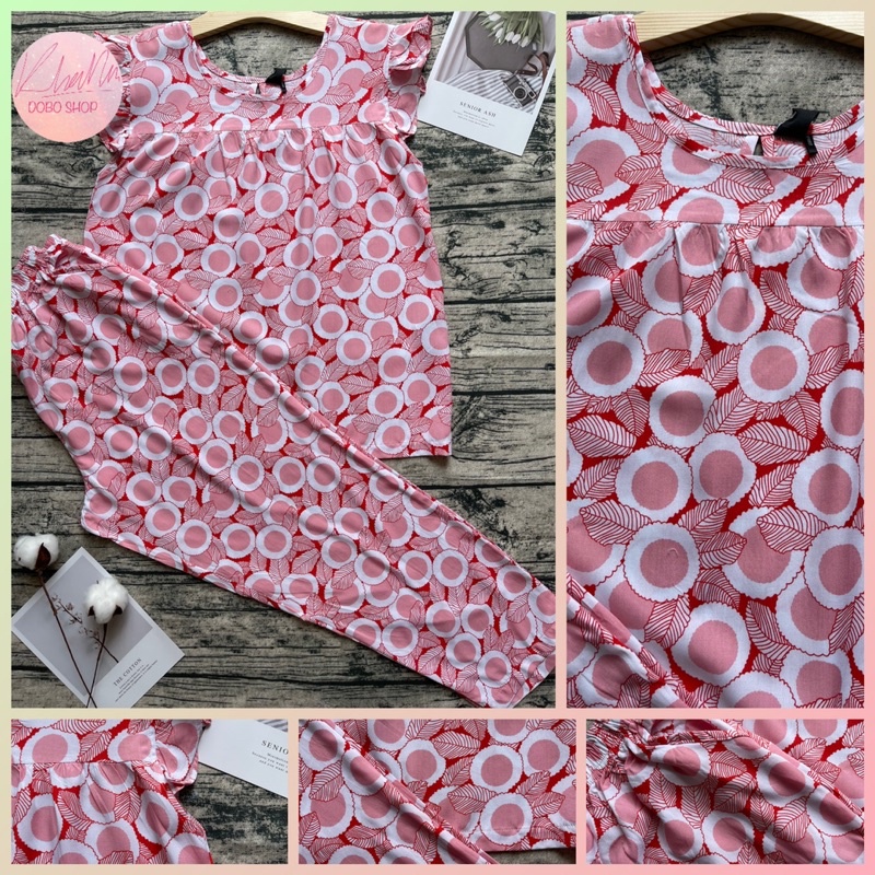 Đồ bộ tole nữ loại 1, 45-70 ký, Quần dài 9 tất áo cổ tròn tay cánh tiên, Khả Nhi Dobo Shop