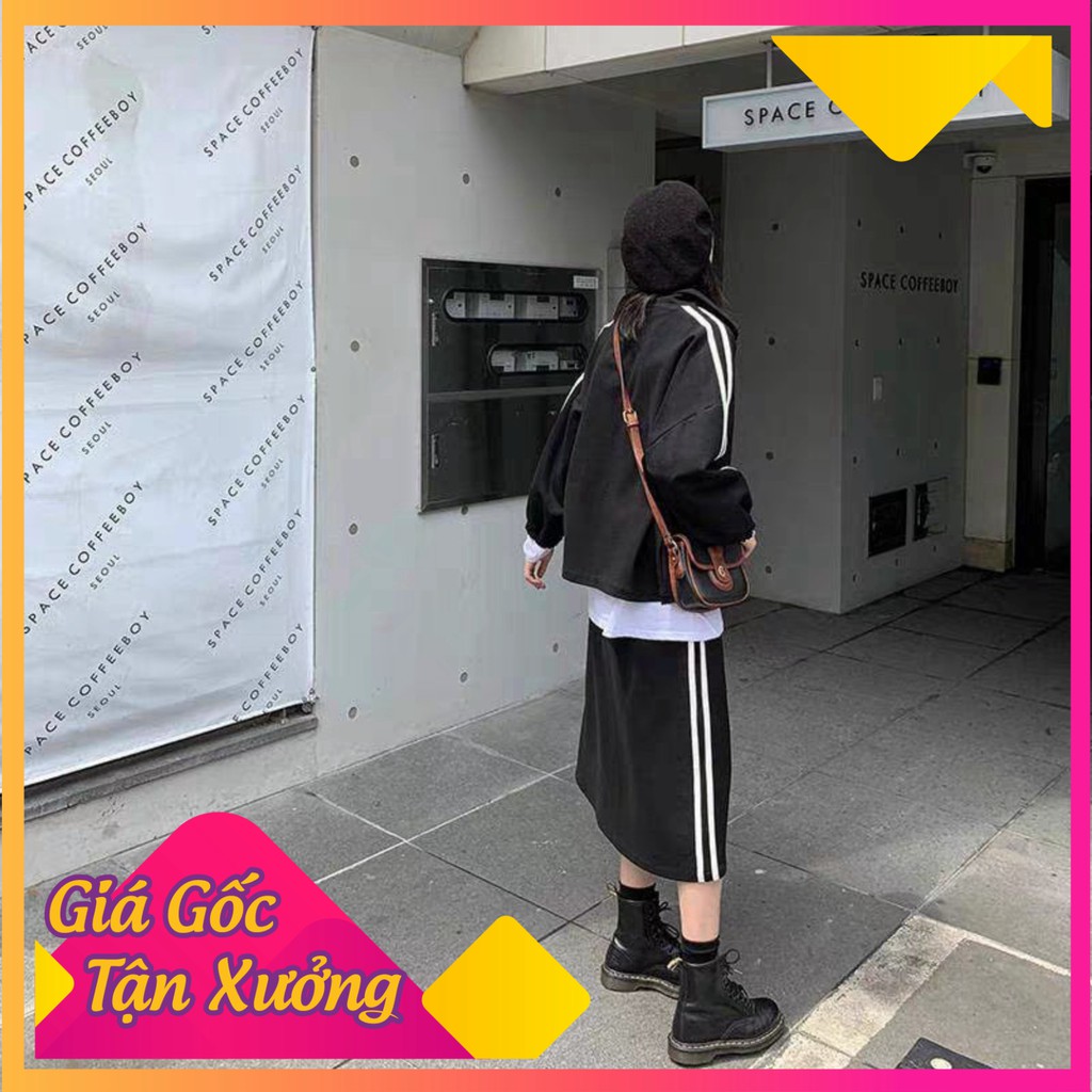 SET VÁY ÁO KHOÁC THỂ THAO 2 SỌC ULZZANG - (Sp sẵn) [Sales]