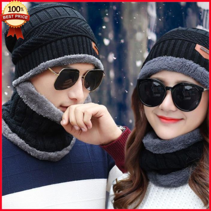 Mũ len nam hàn quốc trùm đầu mùa đông, Mũ len nữ hàn quốc kèm khăn quàng cổ cao cấp - Siêu ấm, thoáng khí ''