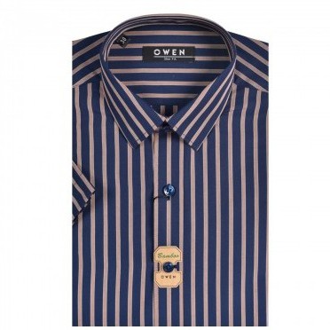 Áo sơ mi owen ngắn tay màu cam và xanh navy đậm vải sợi tre slim fit AS22685N