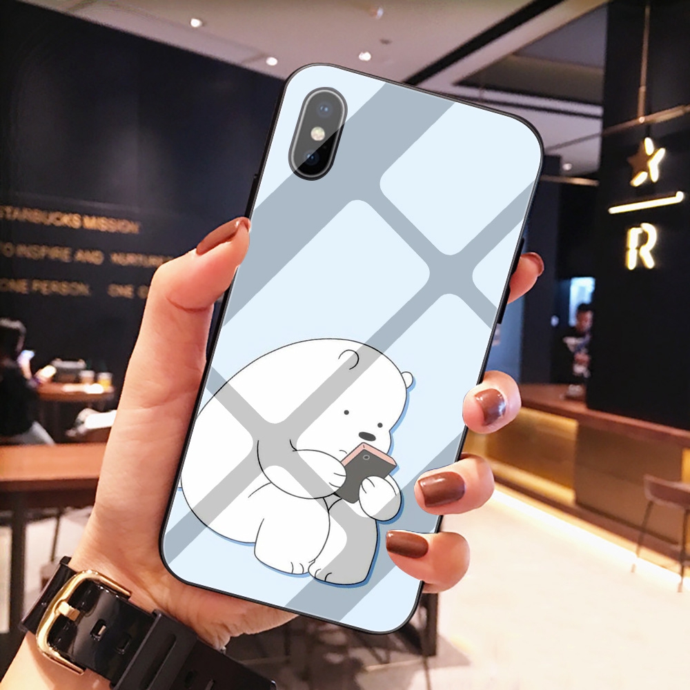 128S we bare bears moon iPhone 11 Pro XS Max XR X 8 7 6 6S Plus TPU Tempered Glass Case