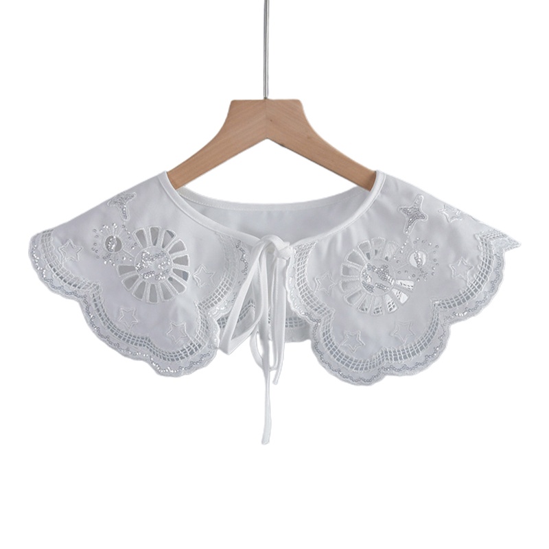 Cổ Áo Ren Rỗng Thêu Ngôi Sao Đính Sequin Có Thể Tháo Rời Cho Nữ