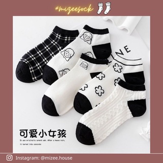 Tất / Vớ cổ thấp đen trắng họa tiết đáng yêu 🖤