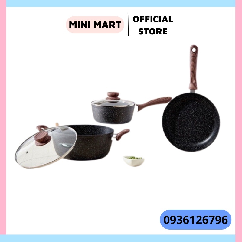 Bộ Nồi Chảo Chống Dính Có Tay Cầm Cao Cấp (2 Nồi 1 Chảo)