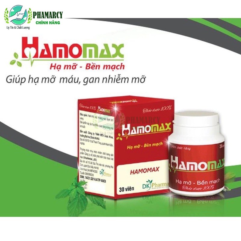  Hỗ trợ hạ mỡ máu giảm mỡ gan hạ huyết áp tăng tính bền thành mạch máu Hamomax hộp 30 viển