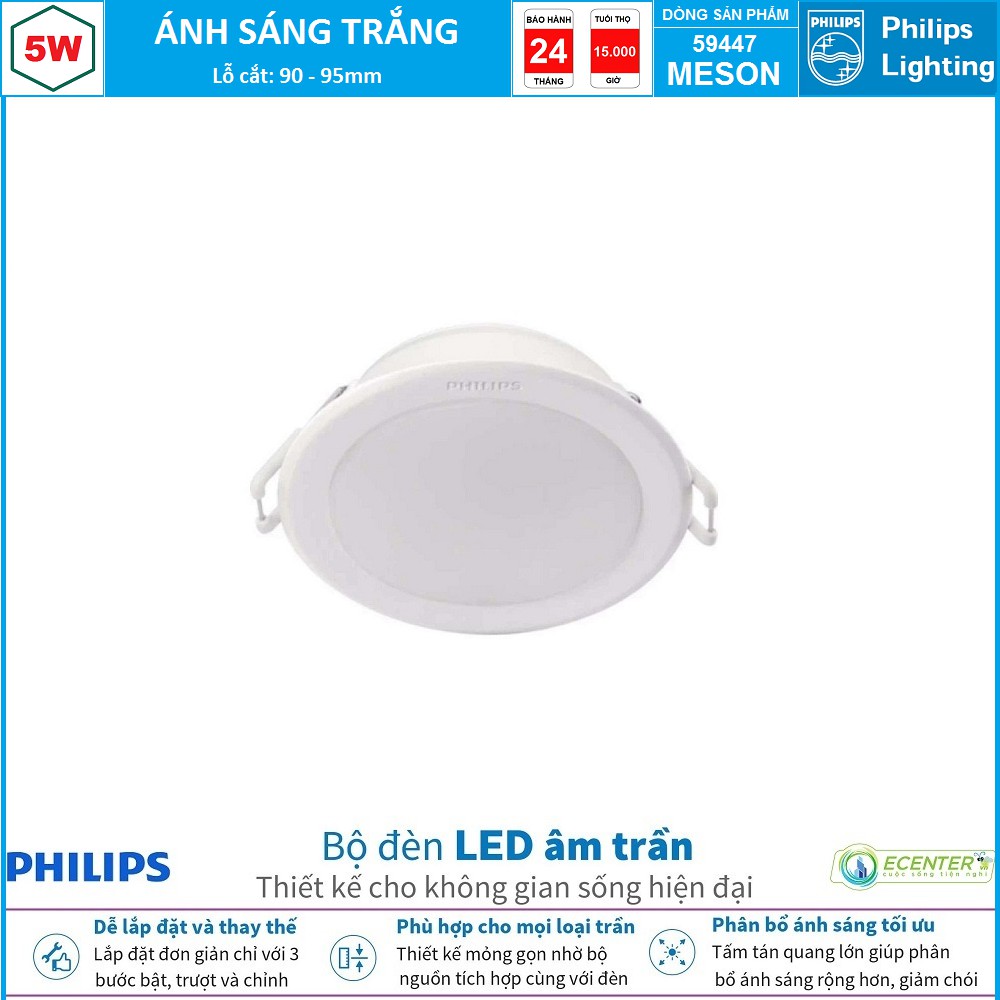 ĐÈN LED ÂM TRẦN 5W PHILIPS DOWNLIGHT 59447 MESON G3 D90 ( PHÂN BỔ ÁNH SÁNG TỐI ƯU – GIẢM CHÓI MẮT )