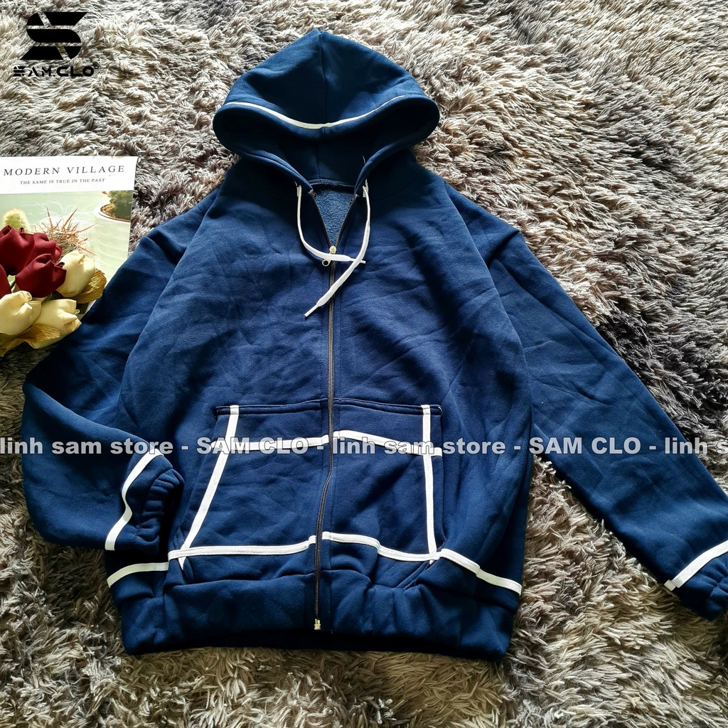 (Dưới 55kg)Áo khoác nỉ SAM CLO có mũ khóa kéo freesize nữ dáng unisex CÓ BO VIỀN TRẮNG