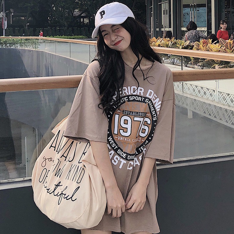 Áo thun nam nữ cotton 100% 1976 dáng tay lỡ unisex xuông form rộng màu basic, áo phông oversize chất sịn