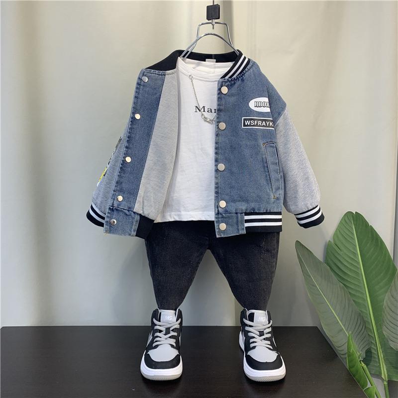 Áo Khoác Bóng Chày Vải Denim Thời Trang Mùa Xuân Dành Cho Bé Trai 2022