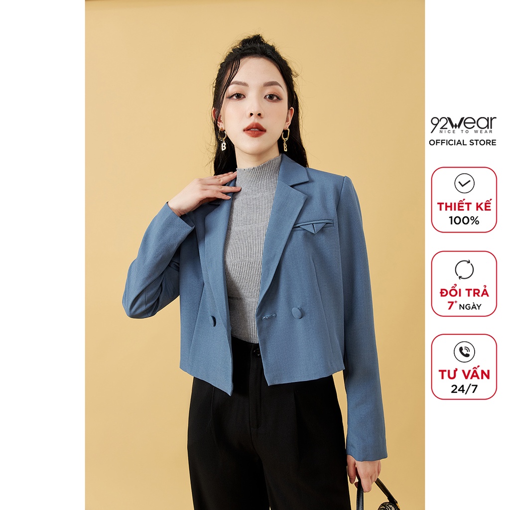 Áo vest nữ dài tay dáng ngắn 92WEAR, thiết kế thanh lịch ,chất liệu tuýt si cao cấp VBA1825 | BigBuy360 - bigbuy360.vn