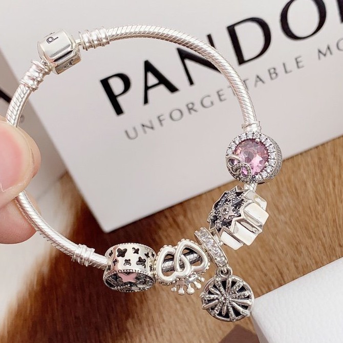 Vòng Tay Pandora Bạc 925 Đính Hạt Charm Xanh Dương May Mắn DIY A 64sfsd