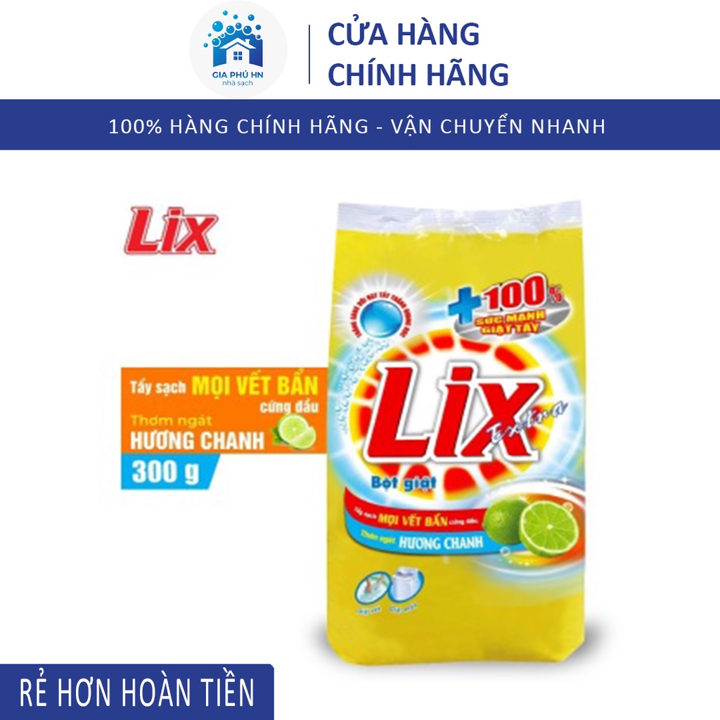 Bột Giặt LIX Hương Chanh 300g, Giặt Siêu Sạch, An Toàn Cho Da