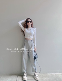 Áo croptop cột dây eo tay dài B2z7u