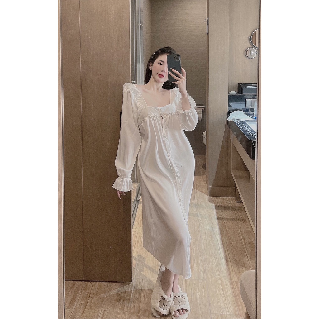 Đầm Ngủ Sexy lụa latin tiểu thư baby doll cổ U, nút bộc xịn xò- DN 107 | BigBuy360 - bigbuy360.vn