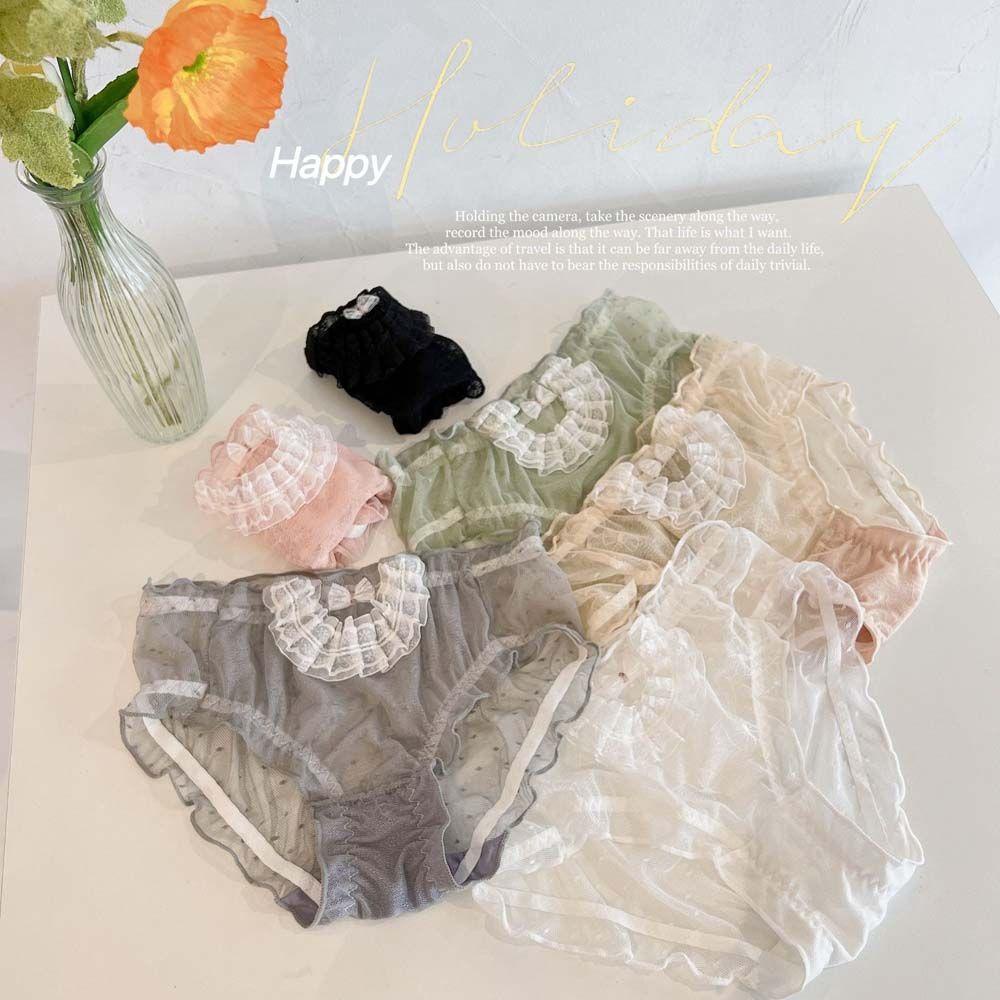 Mocho Quần Lót Lưới Chấm Bi Khoét Rỗng Phối Ren Và Nơ Phong Cách Hàn Quốc Cho Nữ