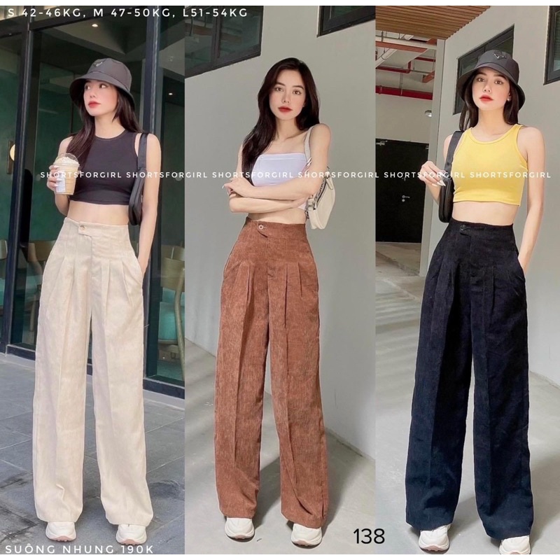 Quần ống rộng - quần nhung ống rộng phong cách vintage