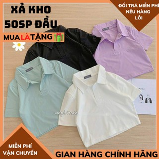Áo Croptop Cổ đức 🍀Ngắn Dáng Ôm Nhẹ Ulzzang (4 Màu) Áo Croptop POLO Nữ Ulzzang ,TIỆM 1989