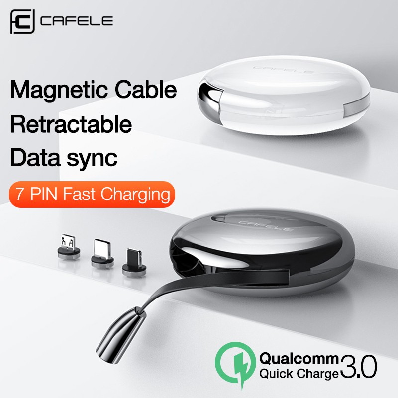 Cafele 3A For iPhone 12 Mini 11 Pro Max Type C Micro USB Magnetic Fast Charging Cord Retractable Data Sync Cable Samsung Android