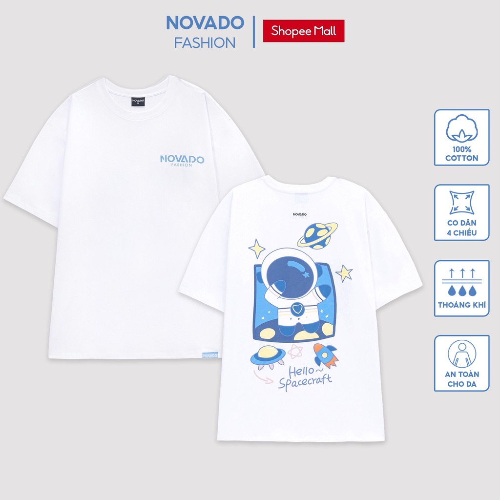 Áo Thun Tay Lỡ Unisex Local Brand Novado Fashion Robot Cotton 4 Chiều Nam / Nữ Dày Dặn Thoáng Mát Đen N4T-RB