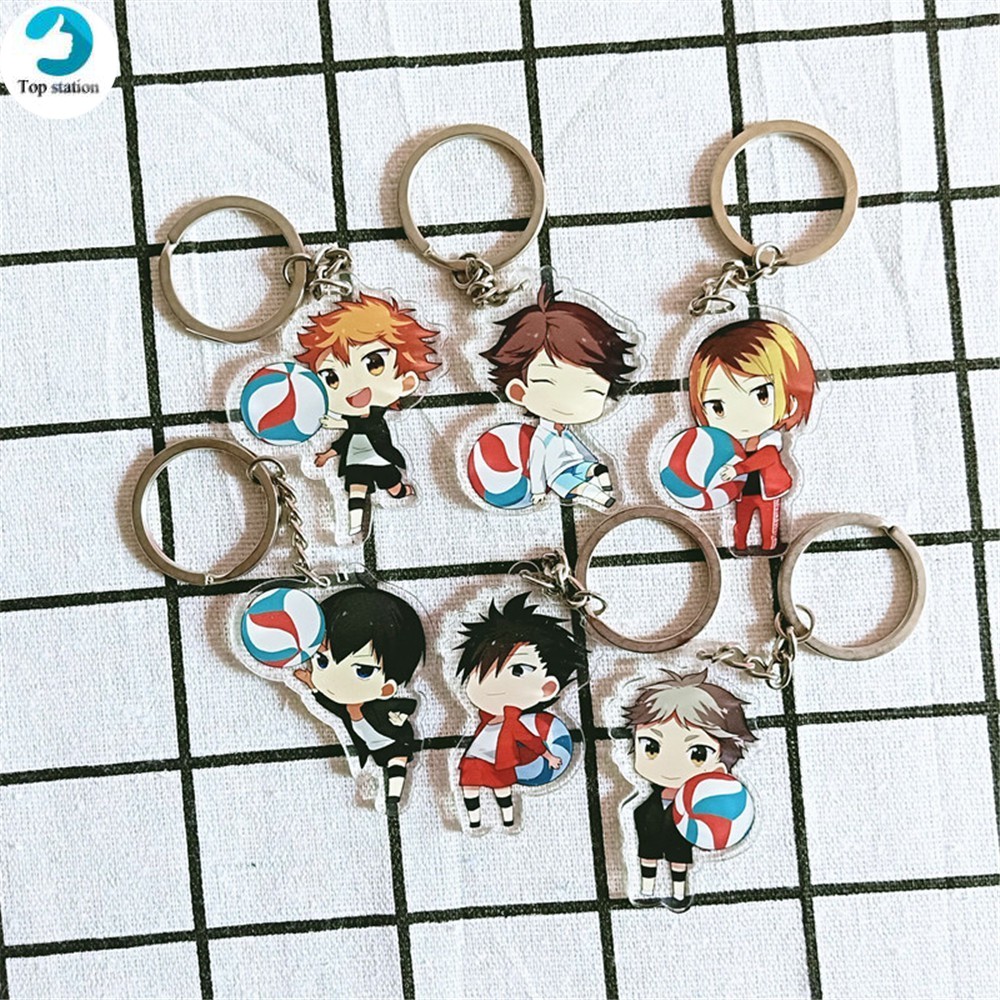 Anime Cartoon Volleyball Teenager Acrylic Keychain Chain Transparent Double Side Bag Pendant for Kids Gift