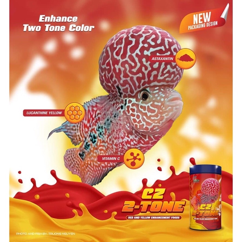 Cz19 Thức ăn lên màu nền cho cá la hán 120g Cz 2 tone