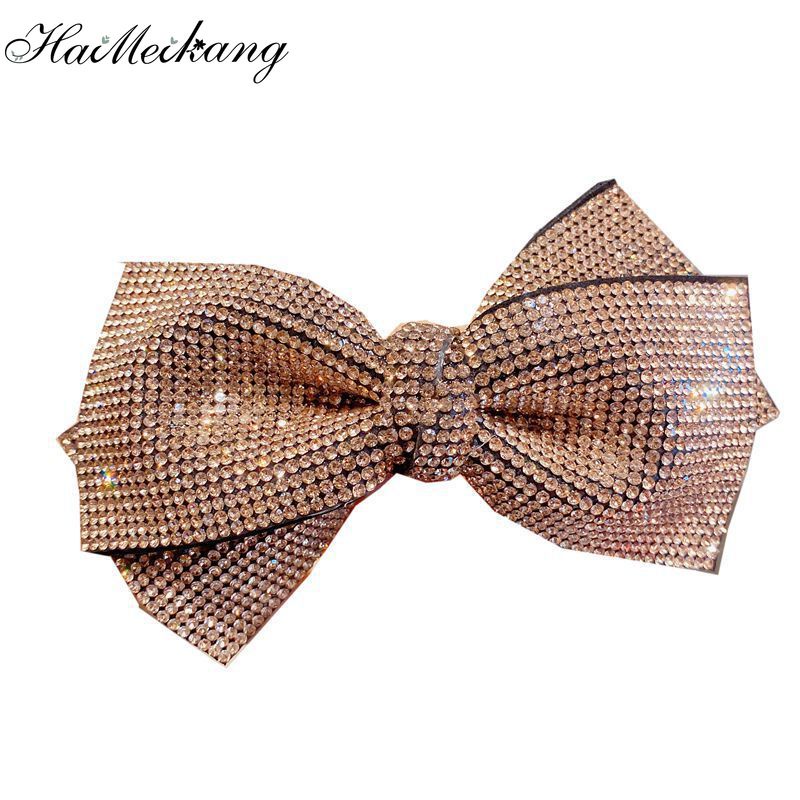 Haimeikang Kẹp tóc phối mặt nơ đôi đính đá lấp lánh thời trang Hàn Quốc tùy chọn màu sắc cho nữ