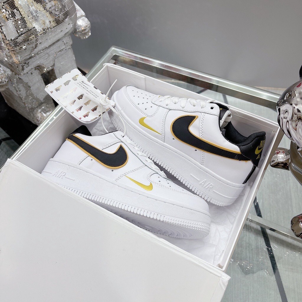 Giày Nike AF1 Trắng Vệt Đen Vàng, Giày Sneaker Air Force 1 Black Gold Nam Nữ Thể Thao Cổ Thấp Cao Cấp Full Box Bill