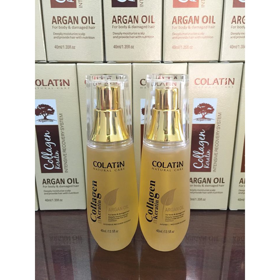 Combo 2 chai tinh dầu dưỡng tóc hư tổn, khô xơ Colatin Collagen Keratin Argan Oil 40ml, không gây bết dính