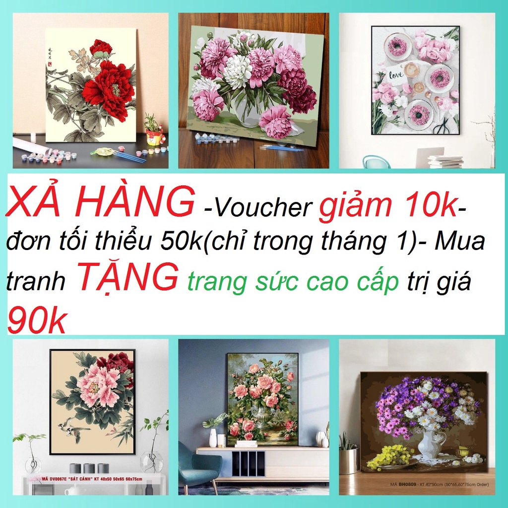 Tranh sơn dầu số hóa rẻ,đẹp-tranh tô màu theo số- tranh hoa đẹp, Tặng khăn,có khung 40x50-Moon shop-K