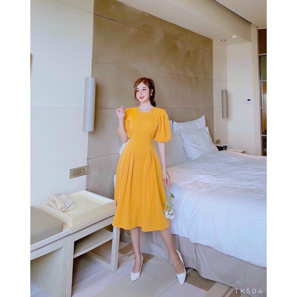 Váy nữ thiết kế dự tiệc, đầm nữ dáng xòe tay bồng dễ thương xinh xắn
