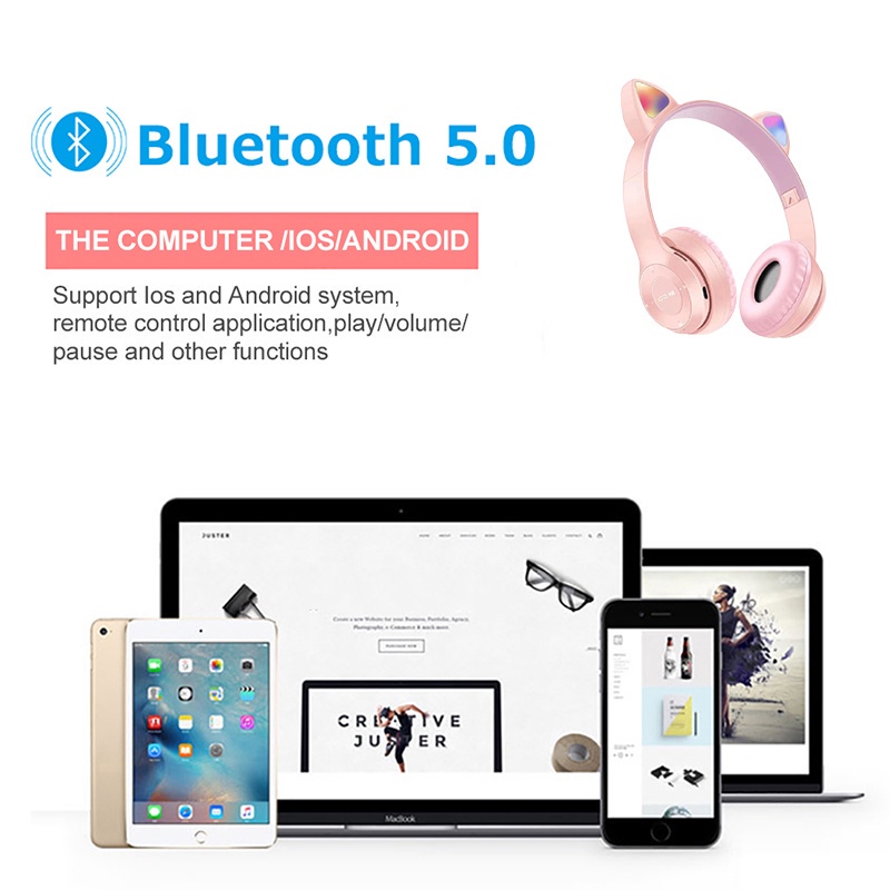 Tai Nghe Bluetooth 5.0 Không Dây P47M Tích Hợp Đèn LED Hỗ Trợ Thẻ Nhớ TF