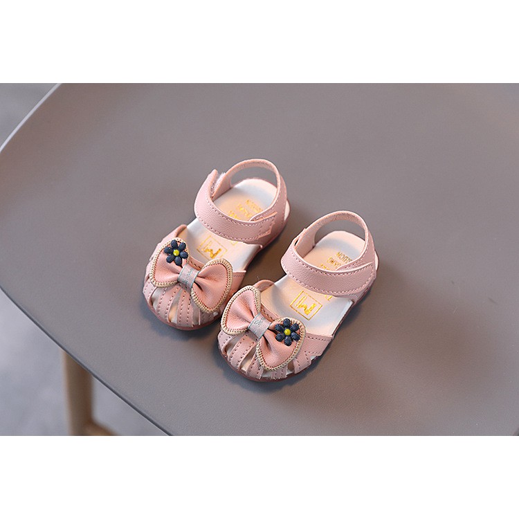 sandal bé gái size 15-25 nơ da mềm xinh xắn