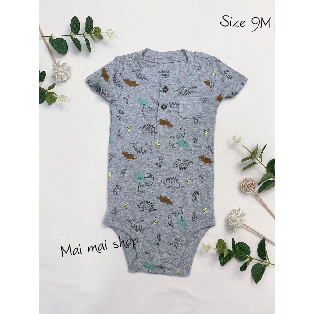 (6-9M chọn màu- Trai) Body chip TAY NGẮN xuất dư cổ tròn, cổ đáp chéo cho bé trai sz 6-9M- Bộ liền thân cho bé