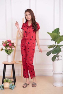 bán sỉ bộ pijama lụa tim mặc nhà