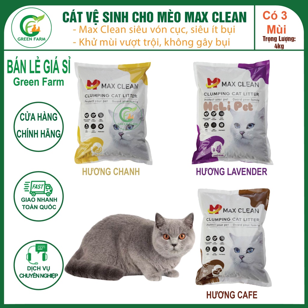 Cát Mèo, Cát Vệ Sinh Cho Mèo, Cát Đất Sét Max Clean Ít Không Bụi, Siêu Vón, Siêu Khử Mùi