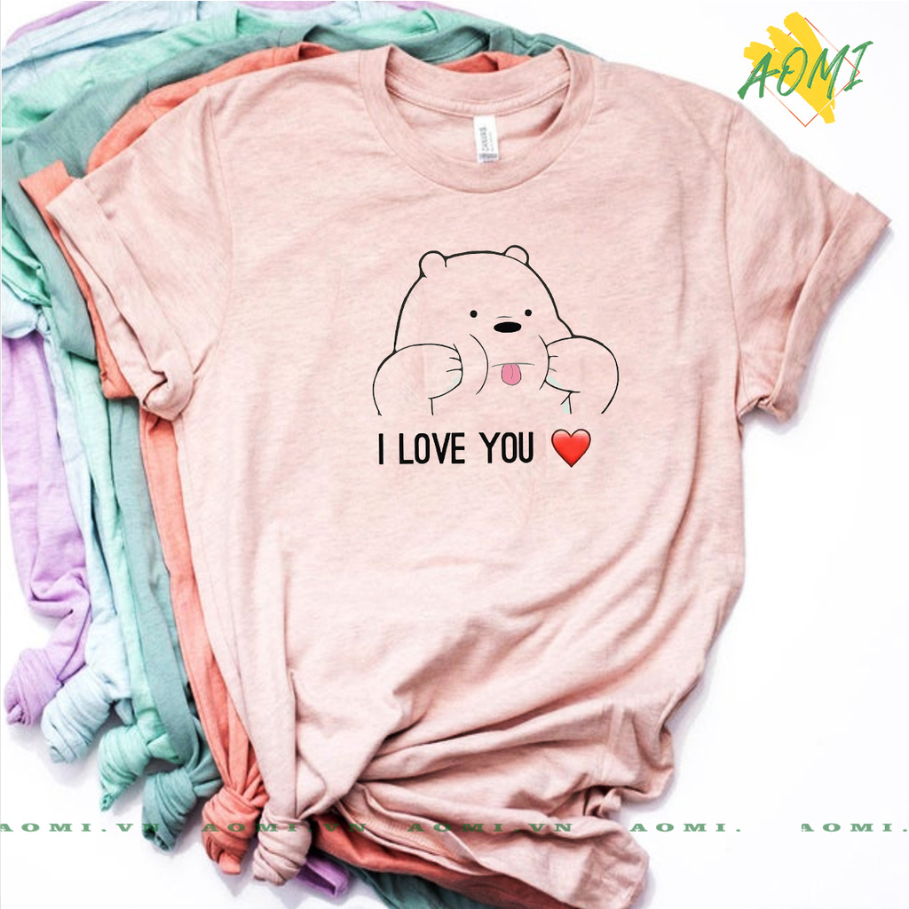 ÁO THUN UNISEX GAU I LOVE YOU Grizzly Panda và Ice Bear PHÔNG NAM NỮ GIA ĐÌNH CẶP ĐÔI CÓ SIZE TRẺ EM AOMIVN 