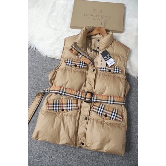 Áo khoác phao gile nữ thắt eo thương hiệu Burberry BBR cao cấp