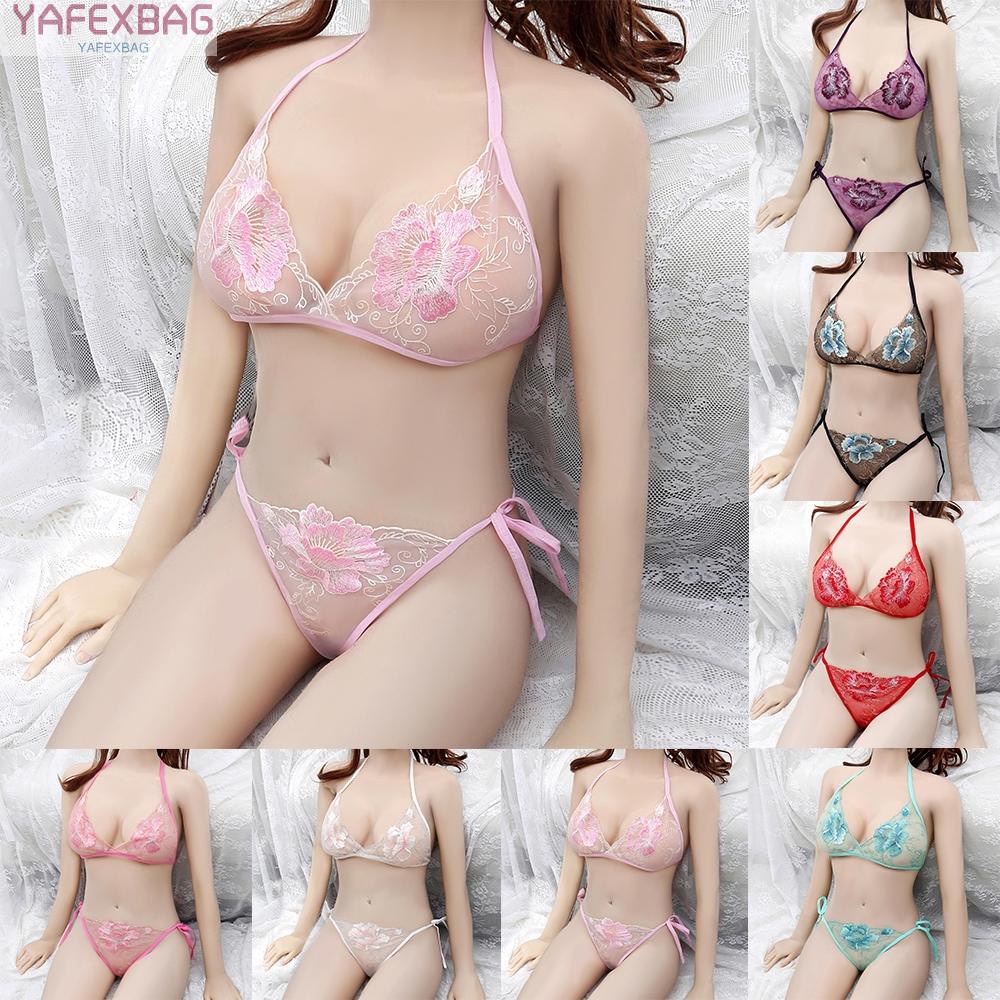 Womens Bra Set Sexy Thong Transparent Underpants Breathable Comfortable