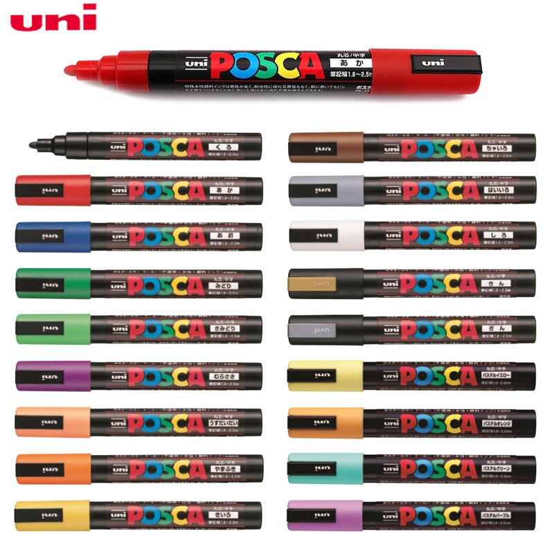 Bút Mực Nước Nhật Bản Uni Posca PC-5M Ngòi Vừa 1.8mm-2.5mm 17 Màu Dành Cho Học Sinh / Văn Phòng
