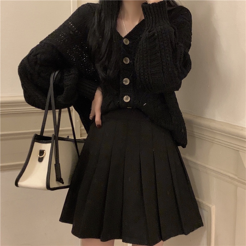 Áo Khoác Cardigan Dệt Kim Tay Dài Dáng Rộng Phong Cách Vintage