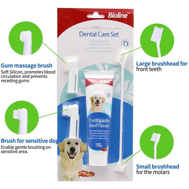 Bộ Đánh Răng Kem Đánh Răng Bàn Chải Đánh Răng Cho Chó Dental Care Set Bioline 100g