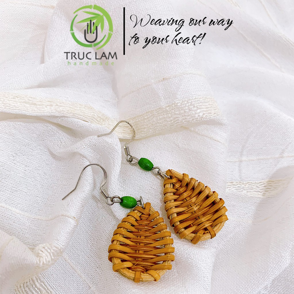 Phụ kiện đi biển khuyên tai cói bông tai mây tre đan KT02 - Trúc Lâm Handmade