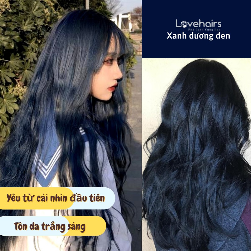 Thuốc Nhuộm Tóc Xanh Dương Đen [Lovehairs] Màu tóc trendy tôn da trắng sáng - 𝐤𝐡𝐨̂𝐧𝐠 𝐜𝐚̂̀𝐧 𝐓𝐚̂̉𝐲 và 𝐧𝐚̂𝐧𝐠 𝐭𝐨𝐧𝐞